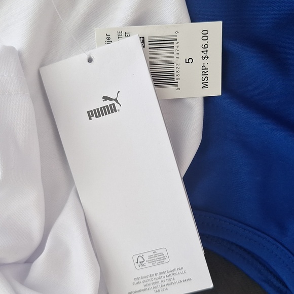 Puma Kids Tee Tank Shorts Set White and Blue Logo 3 Piece Set - Picture 9 of 11